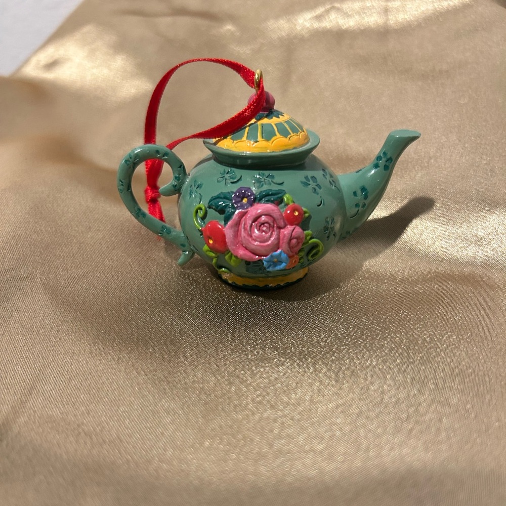 Mary Engelbreit Green Floral Teapot Ornament “1997” - Picture 2 of 6